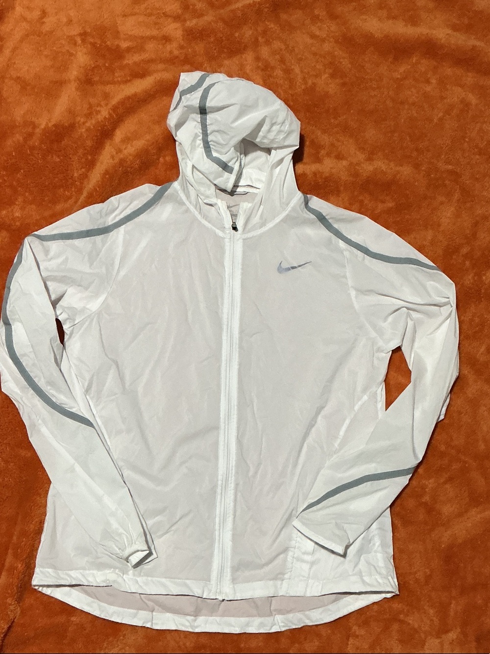 Nike White Hooded Reflective-Trim Windbreaker Jacket